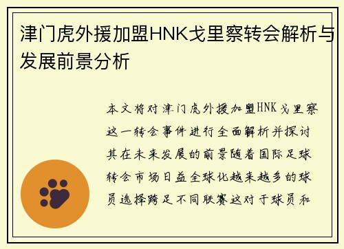 津门虎外援加盟HNK戈里察转会解析与发展前景分析