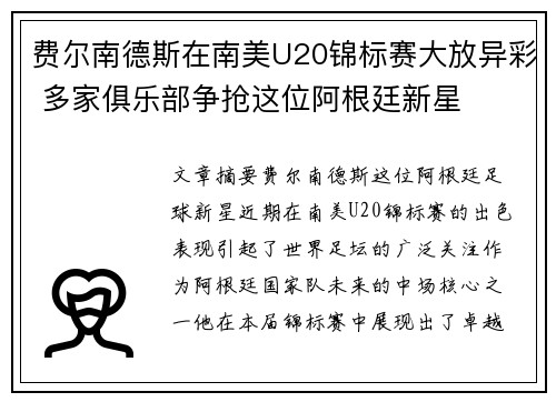 费尔南德斯在南美U20锦标赛大放异彩 多家俱乐部争抢这位阿根廷新星 费尔南德斯在南美U20锦标赛大放异彩 多家俱乐部争抢这位阿根廷新星